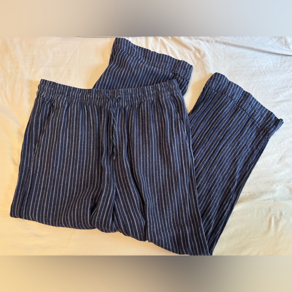 Linen Striped Wide Leg Pants